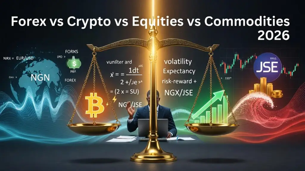 forex vs crypto vs equities vs commodities 2026, trading asset class comparison 2026, volatility profiles trading markets, risk reward asymmetry asset classes