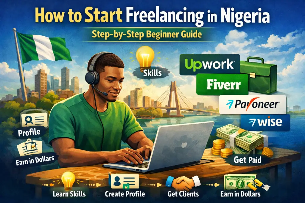 freelancing Nigeria beginner guide, how to earn dollars online Nigeria, Upwork Nigeria guide, Fiverr Nigeria