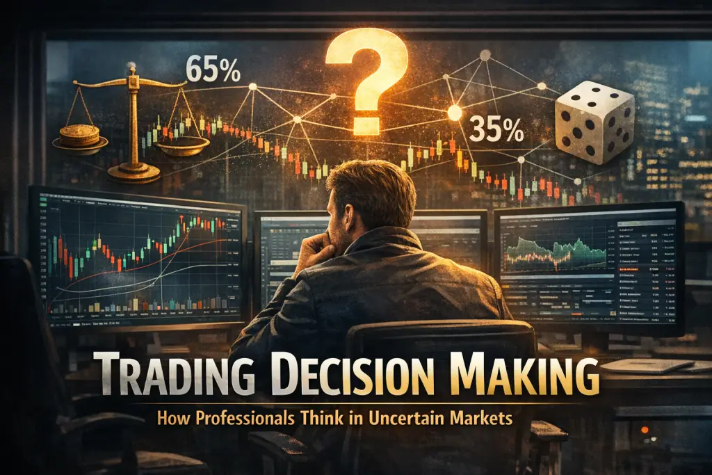 decision making in trading, how traders make decisions, trading under uncertainty, probabilistic thinking trading, trading psychology decision making, improve trading decisions, cognitive biases trading