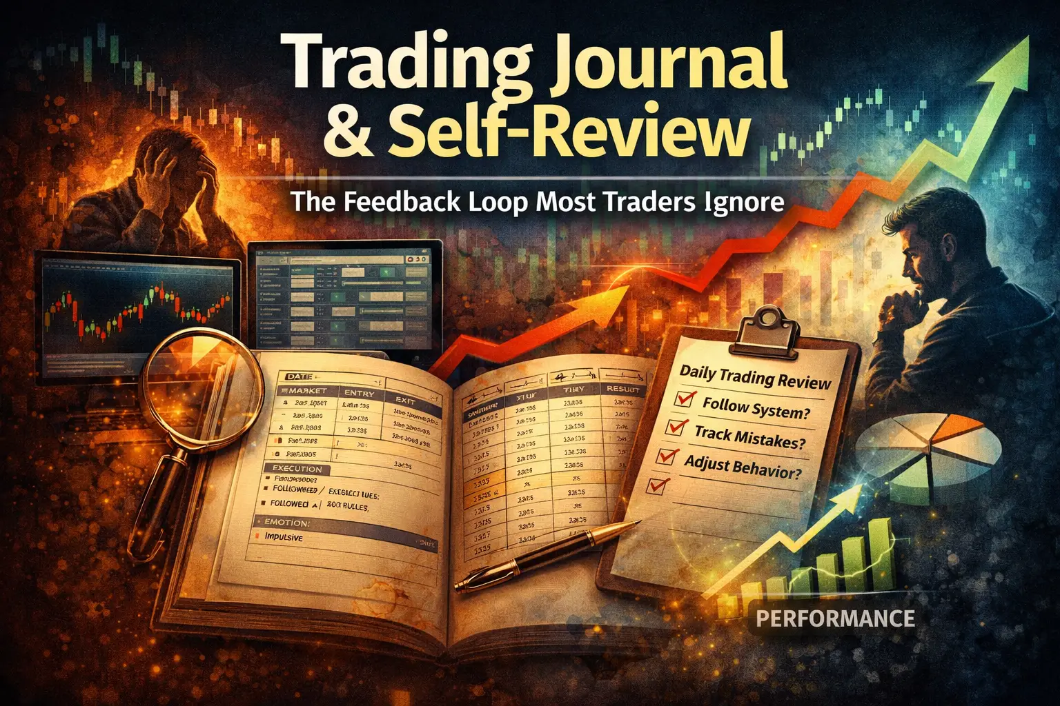 trading journal example, how to keep a trading journal, trading review process, trading performance tracking, trading log, improve trading performance journal, trading mistakes tracking, trading analytics